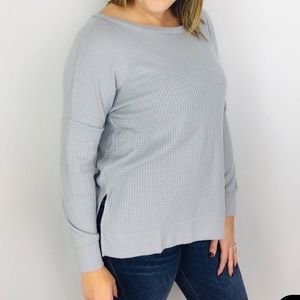 High low brushed waffle sweater